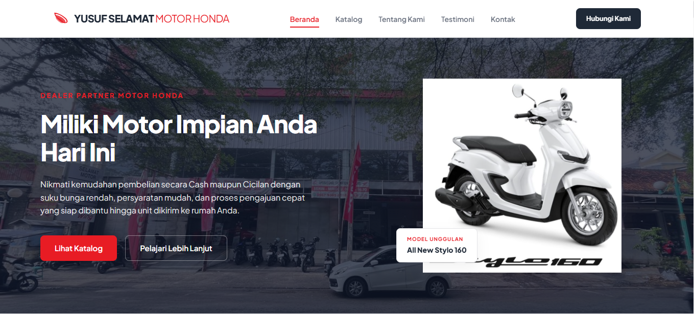 Tampilan Web Penjualan Honda - Yusuf Selamat Motor